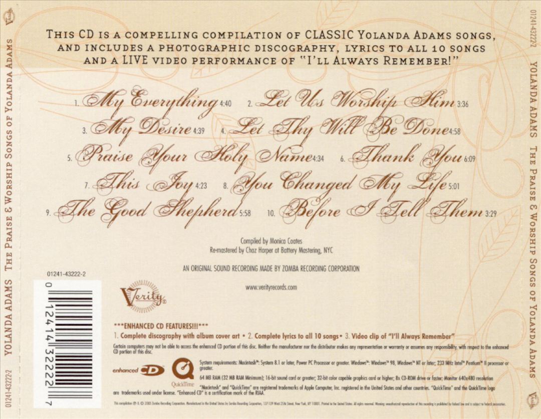 Praise and Worship Songs of Yolanda Adams cover art