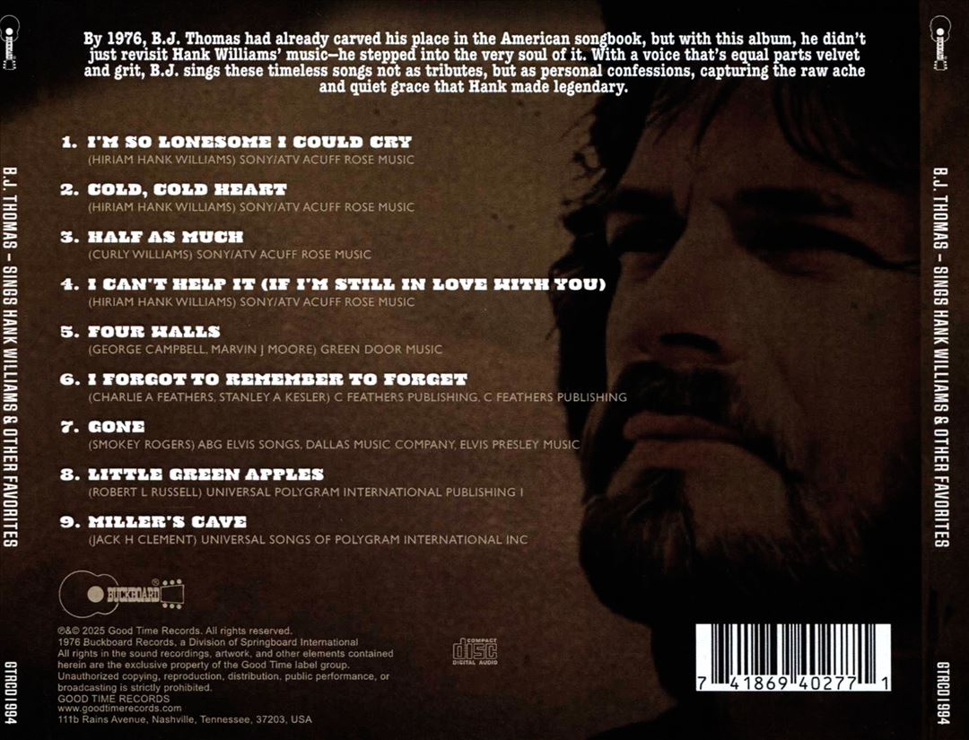 B.J. Thomas Sings Hank Williams and Other Favorites cover art