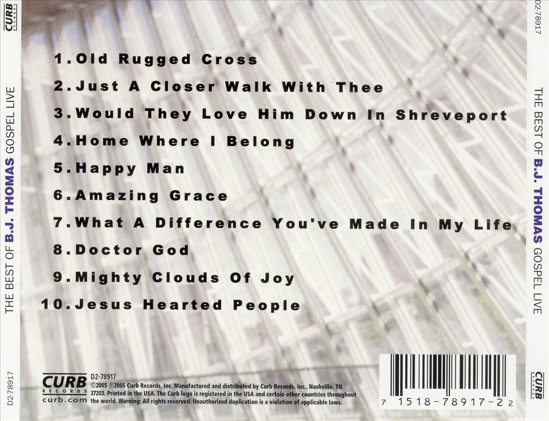 Best of B.J. Thomas Gospel: Live cover art